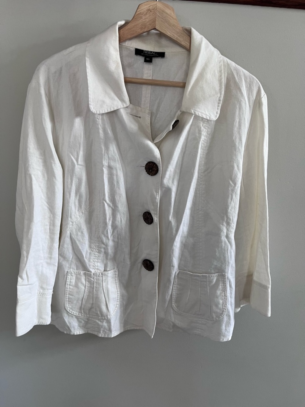 Tribal White Linen Cotton‎ Blend Button Up Jacket Size 16 6930O-357